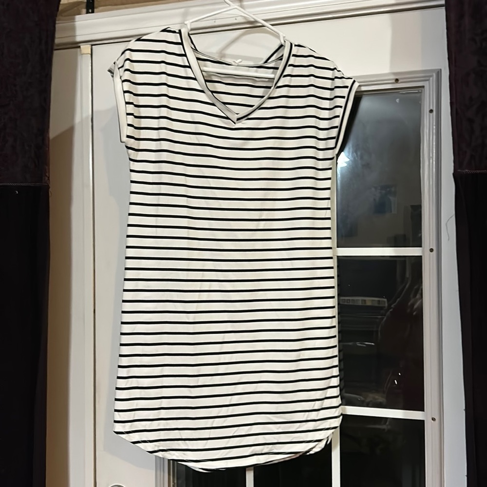 black and white striped dress